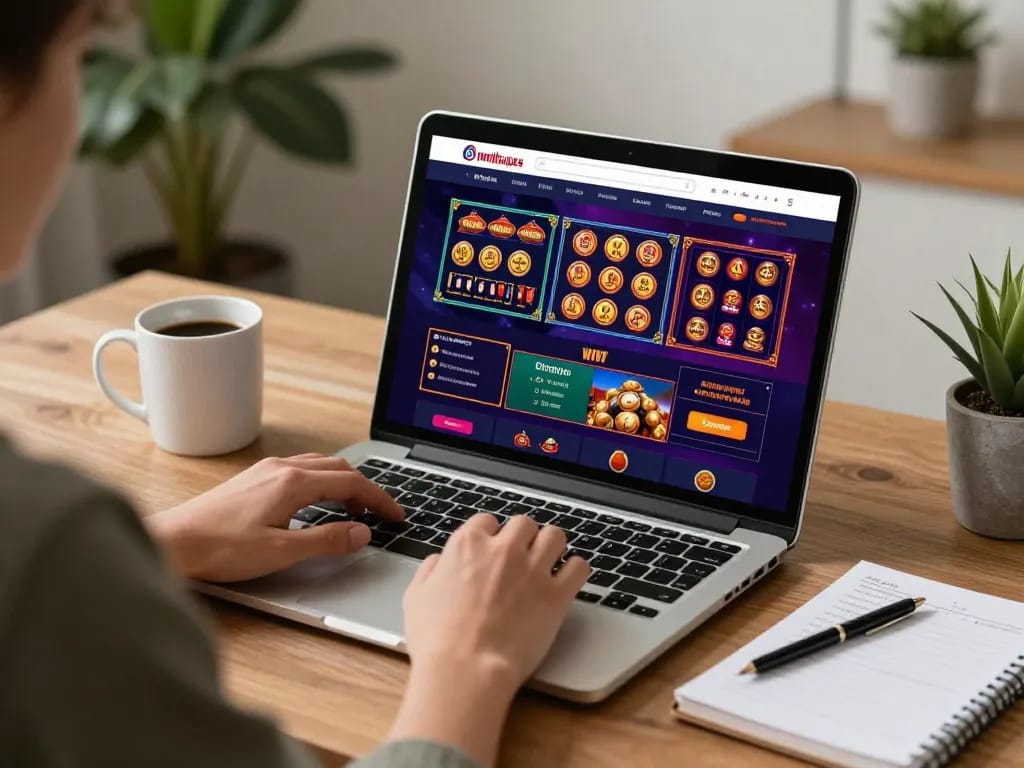 Jilipinas player engaged in online casino gaming from a stylish home setup with strategic notes.