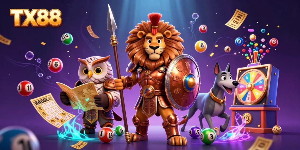 Experience thrilling wins with TX88 in an exciting casino-themed 3D illustration.