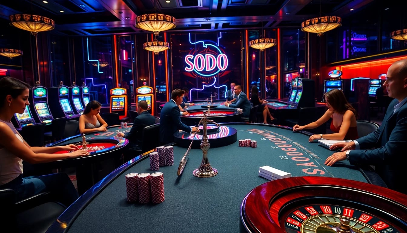 SODO Casino scene with vibrant tables, exciting gameplay, and luxurious atmosphere.