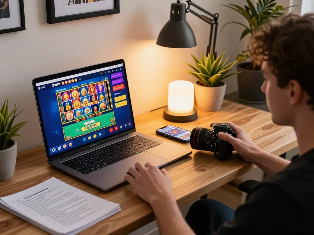 Engaging with the 32win casino interface on a laptop, showcasing an exciting online gaming experience.