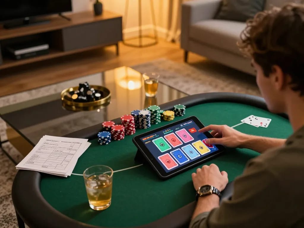 tr88 trang chủ online poker gaming setup with strategy notes and engaging atmosphere
