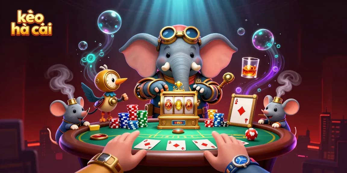 Engage with the exciting world of kèo nhà cái through a dynamic steampunk slot machine scene.