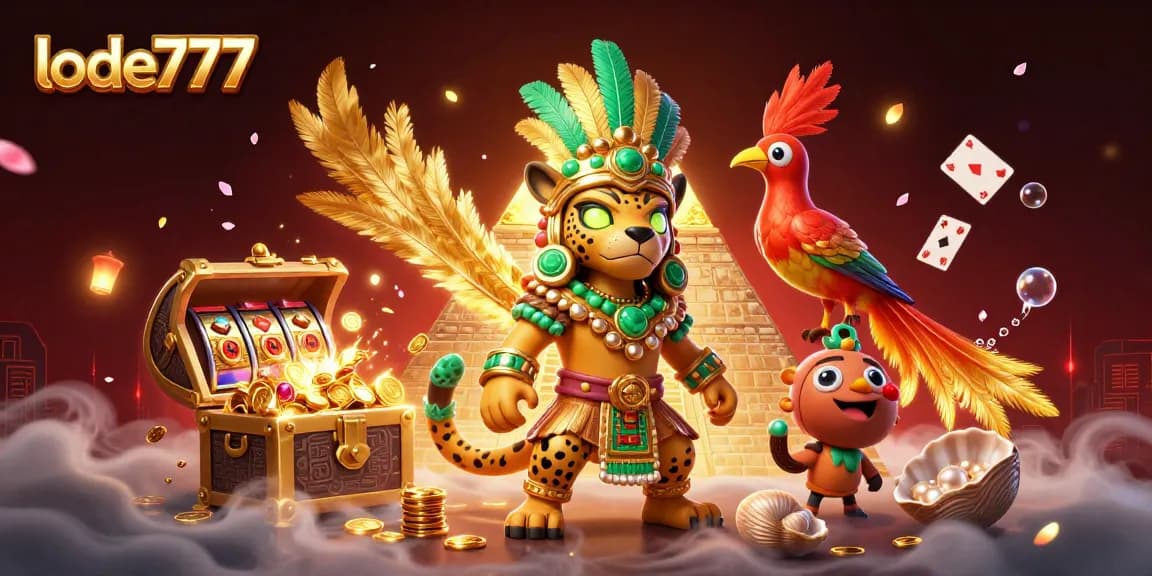 Experience thrilling wins with lode777's energetic 3D casino adventure illustration filled with treasure and excitement.