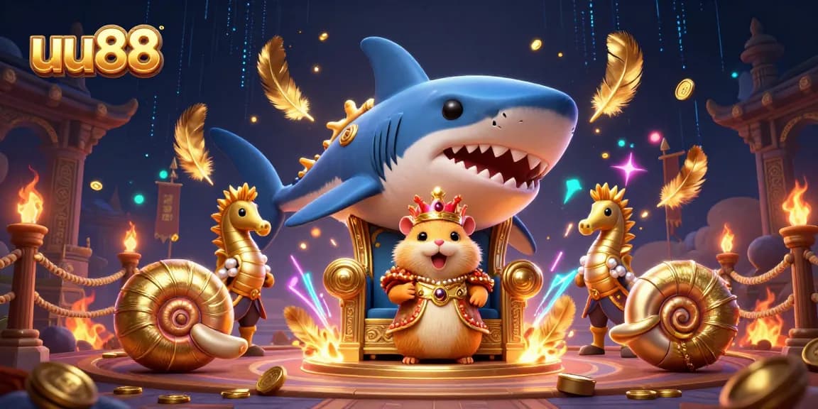 Experience thrilling bets with uu88 in this vibrant gambling-themed scene featuring a golden hamster king.