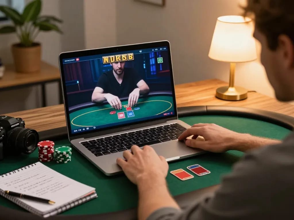 Engaging online gaming session with gameradar poker strategy being implemented at home