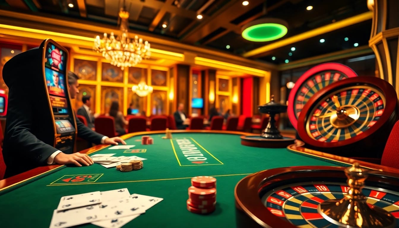 Experience thrilling games at crown88 in a luxurious virtual casino setting with dealers and vibrant tables.