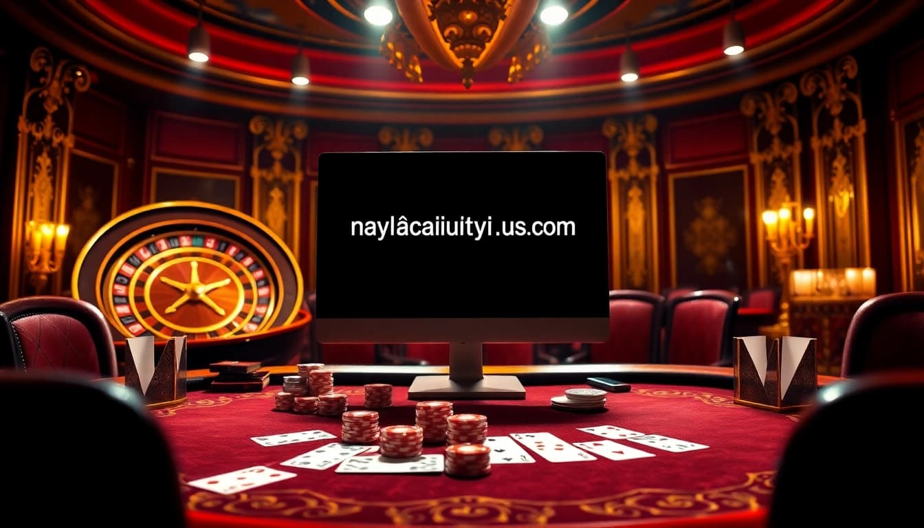 An immersive casino experience featuring cards and poker chips, highlighting nhacaiuytinvn.us.com's elegance in online betting.