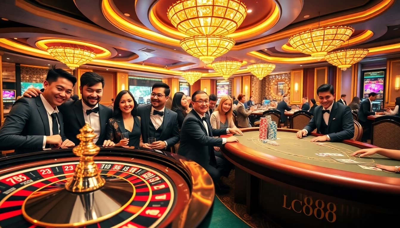 Engage with lc88's thrilling casino experience at roulette tables, showcasing vibrant gameplay.