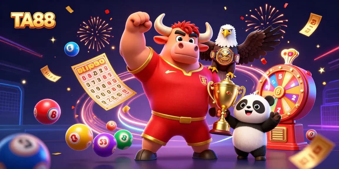 TA88 celebrates winning moments with a vibrant illustration featuring playful casino themes.