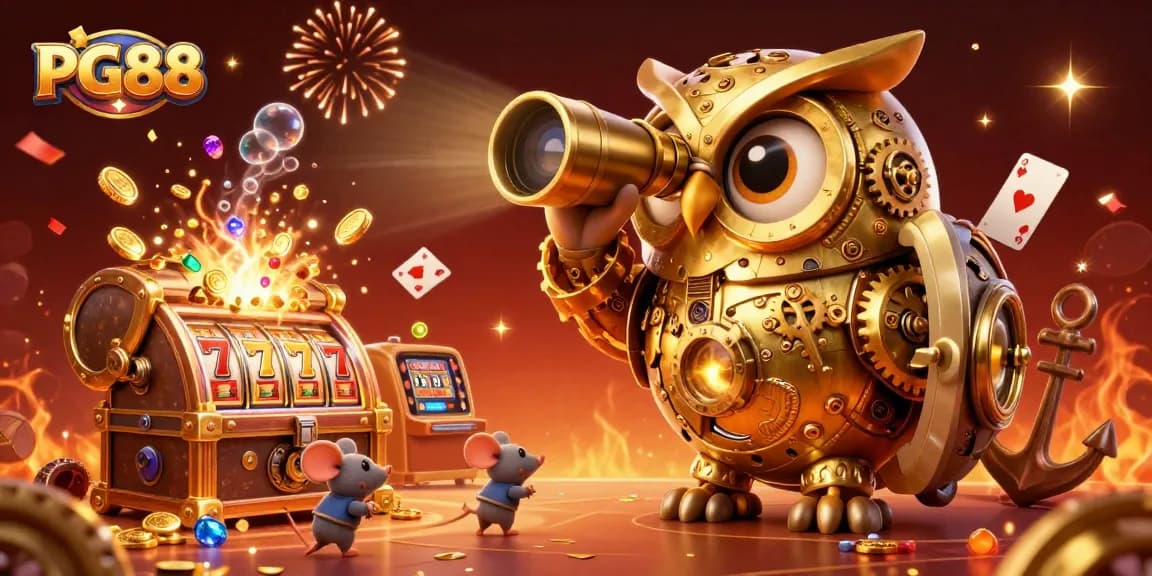 Join PG88 for exciting gameplay amidst a 3D fantasy casino scene filled with treasures and action.