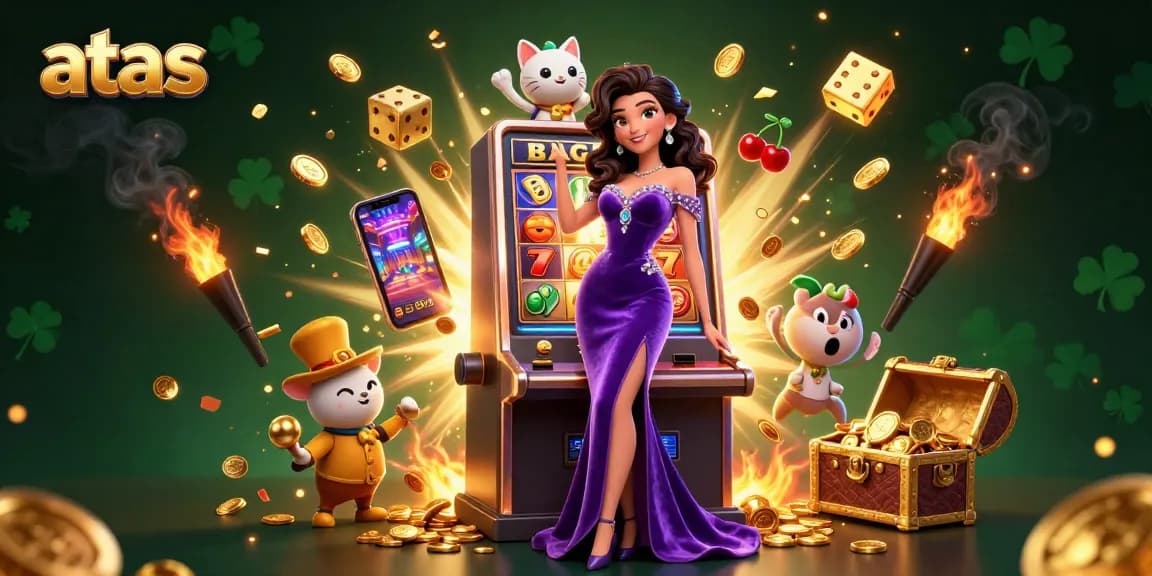 Experience the thrill of winning at atas with stunning visuals of a jackpot scene and interactive elements.