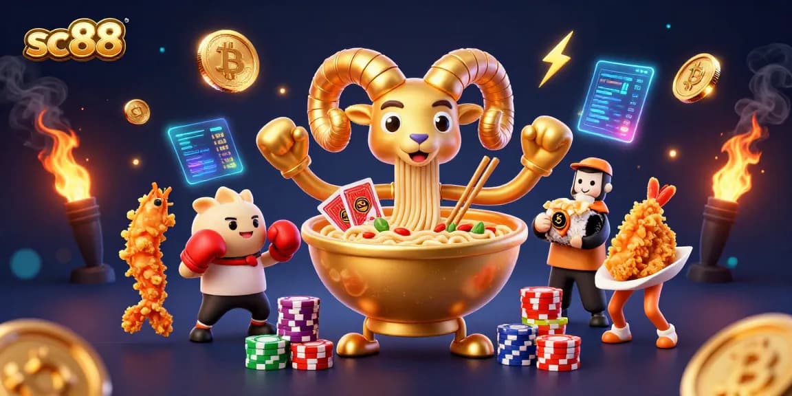 sc88 features vibrant 3D characters dealing cards and stacking chips in a dynamic casino scene.