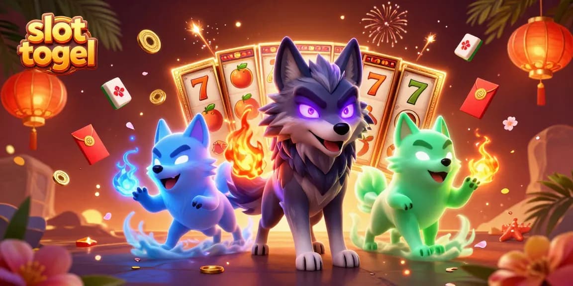 Experience thrilling gameplay with slot togel and captivating 3D wolf characters in a vibrant casino scene.