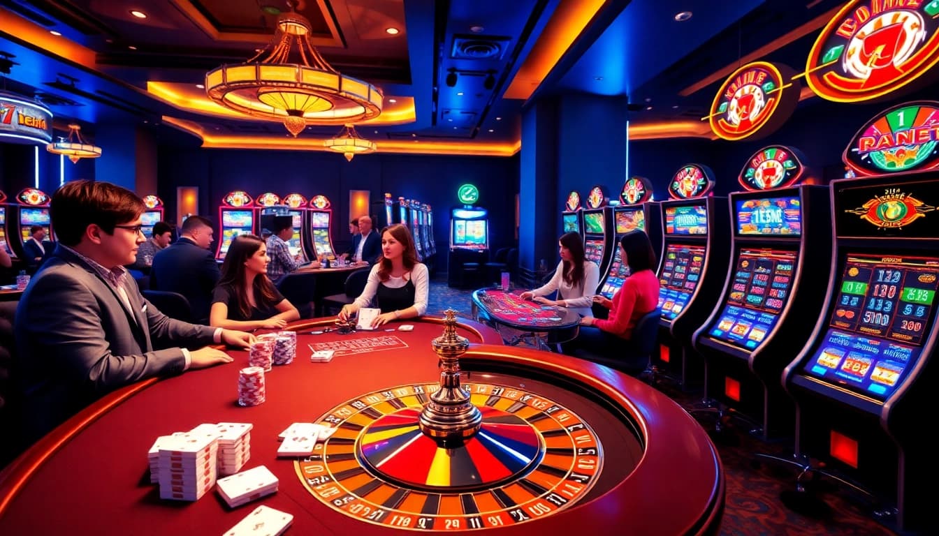 Experience the thrill of JILI7's luxurious online casino with vibrant tables and engaging slot machines.