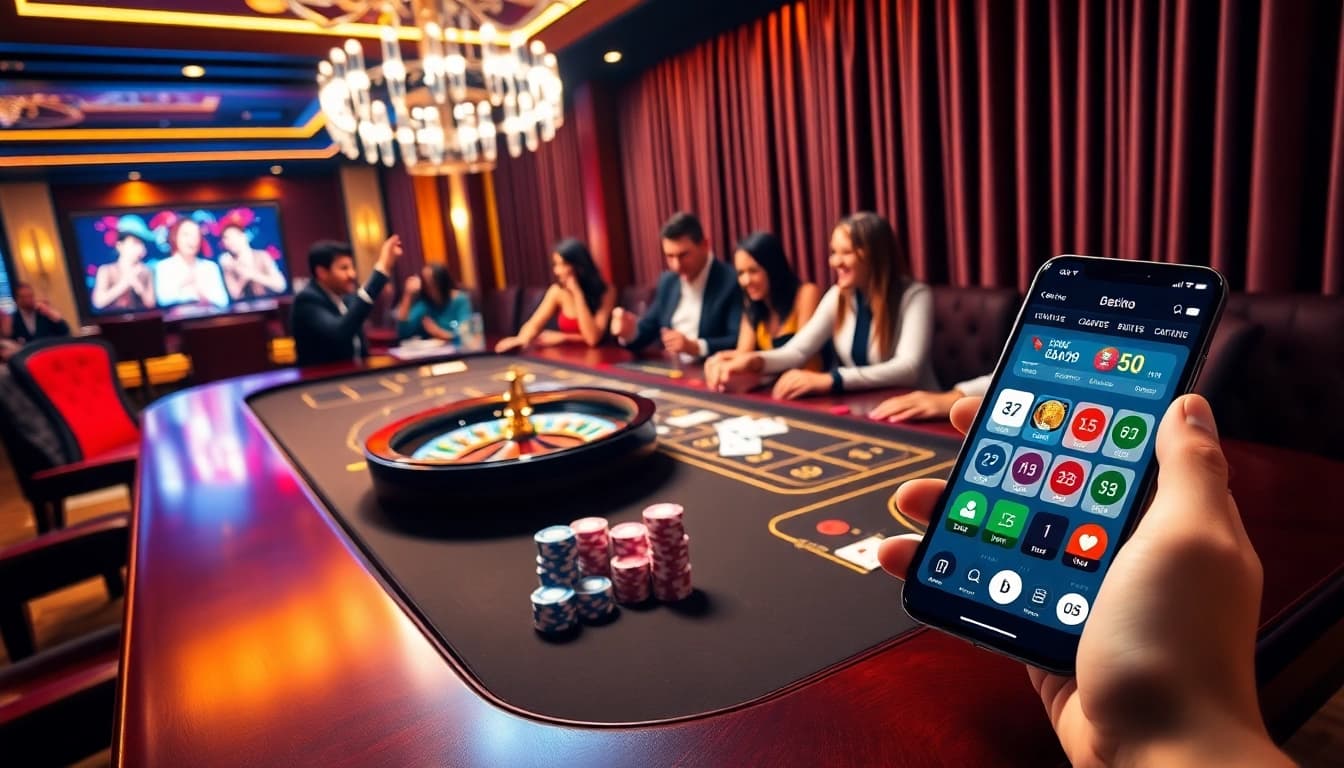 Agen Judi Bola excitement at a live betting table showcasing poker chips and cards.