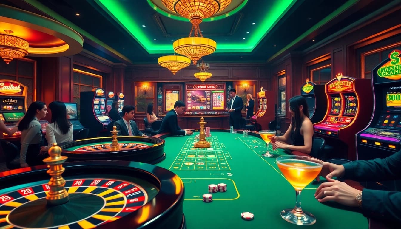 Experience the excitement of gambling at bro138 with vibrant casino elements including slot machines and poker.