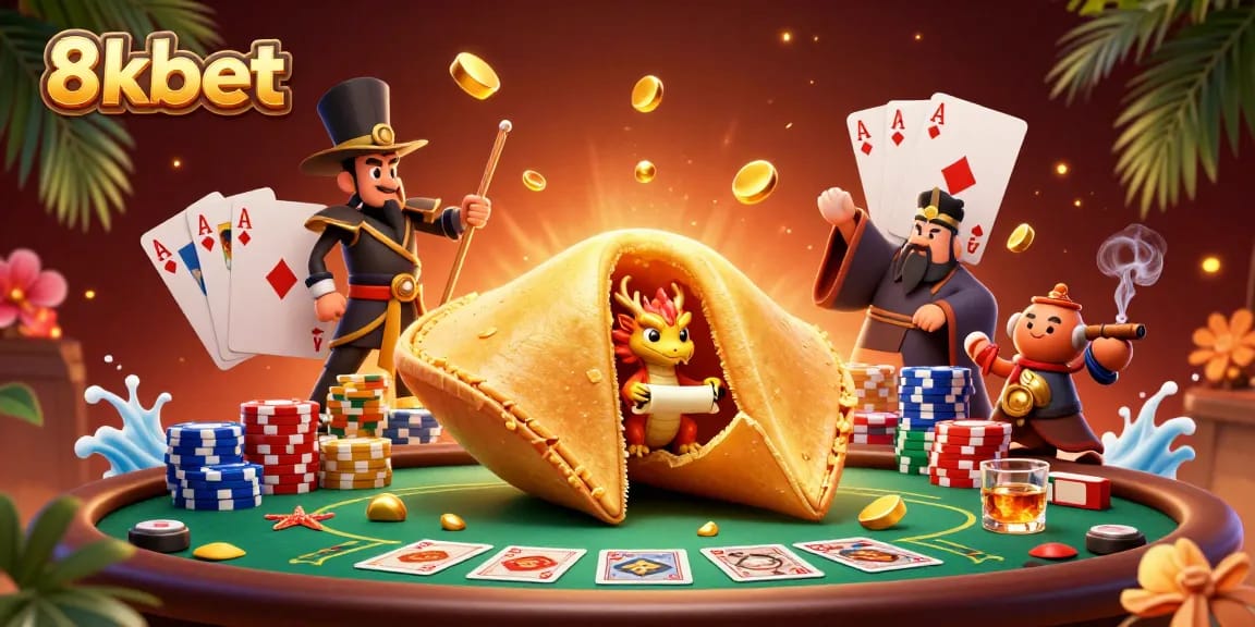 Experience thrilling wins with 8xbet's dynamic gambling scene featuring poker cards and colorful chips.