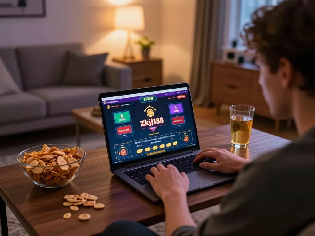 Engaging with the zkjj188 casino app in a cozy online gaming setup.