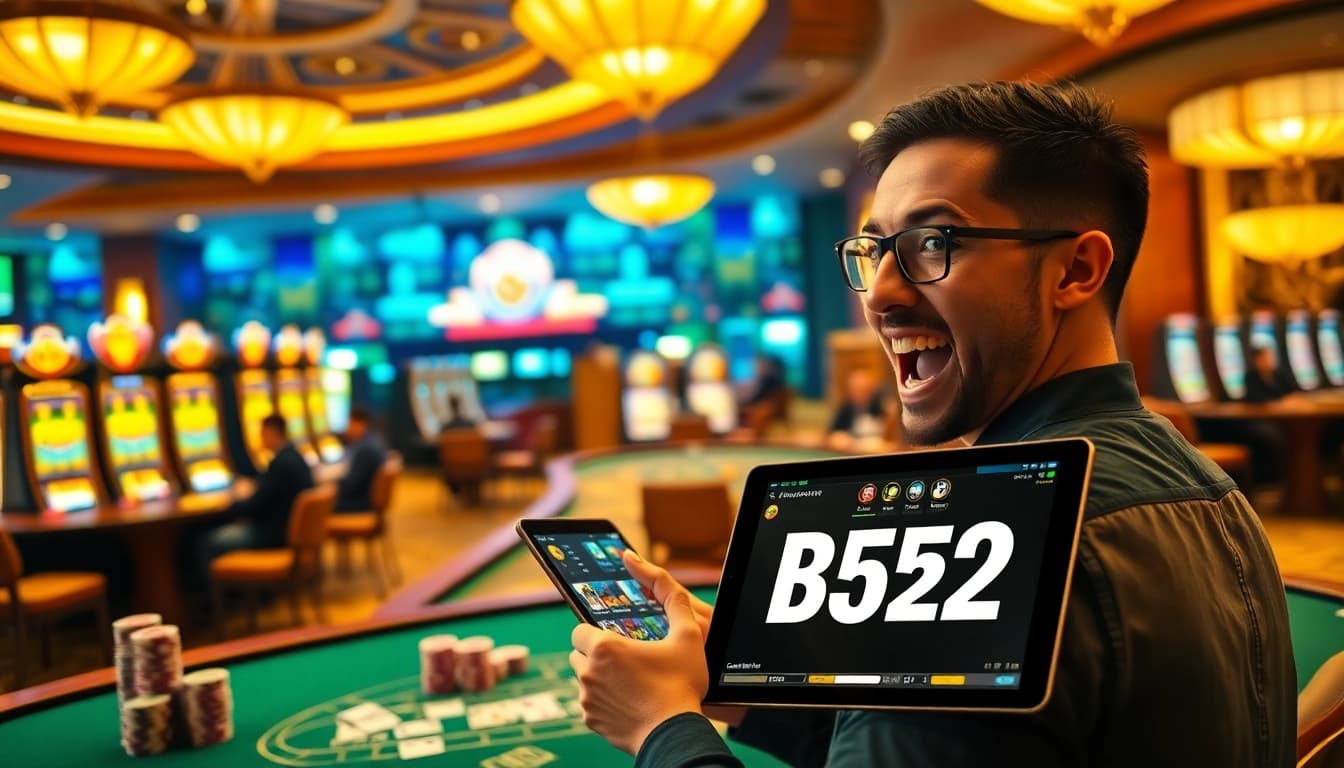 A player winning at B52 casino table in a vibrant gaming environment, showcasing excitement and professional gameplay.