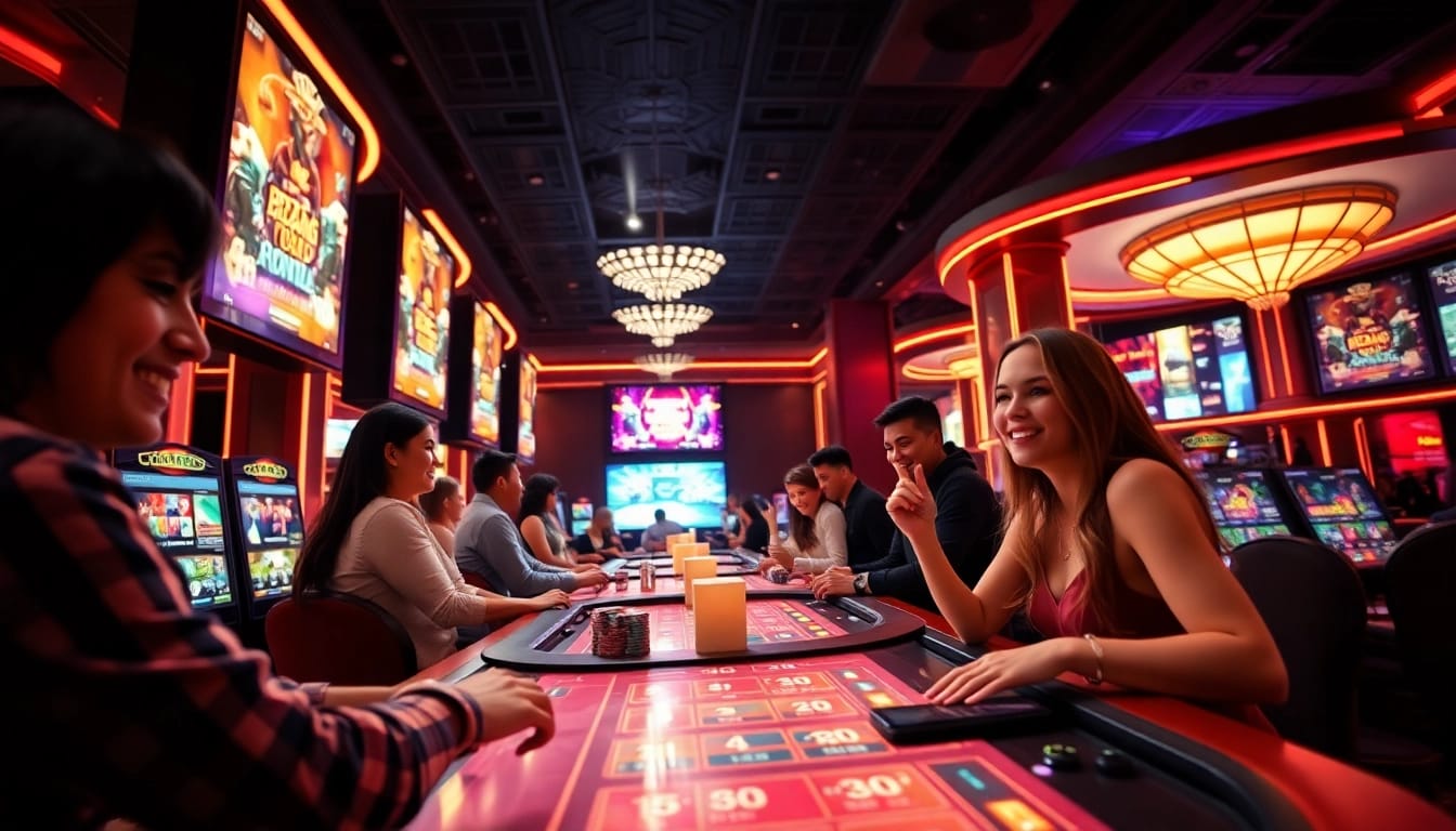 Exciting casino scene at 66club featuring vibrant gaming tables and players.