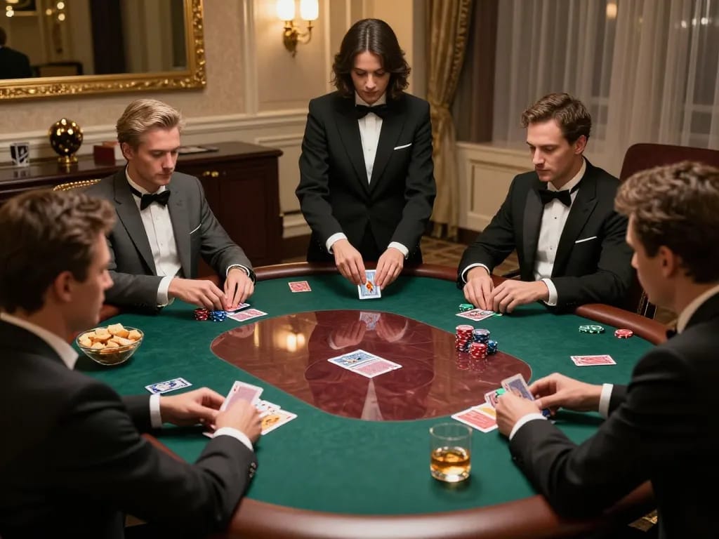 A thrilling poker game at af88 com, showcasing serious players and an elegant atmosphere.