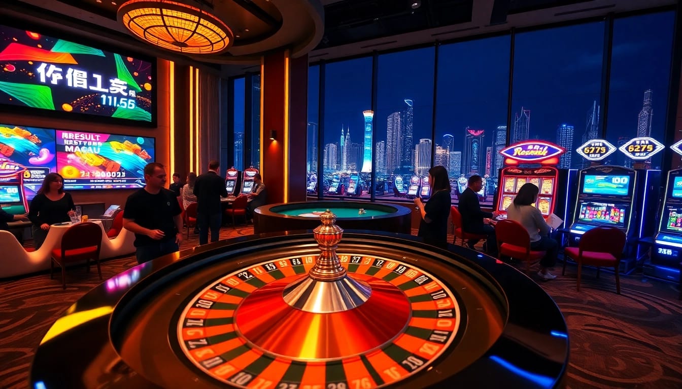 Experience the excitement of Result Macau as players engage in live betting activities at a luxurious casino.