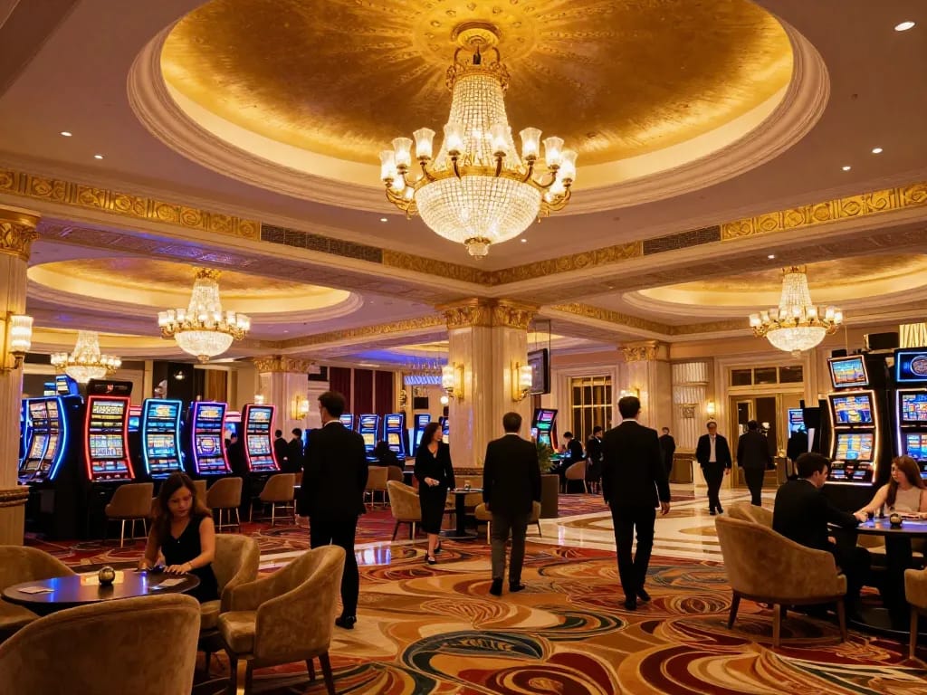 Discovering the excitement of BETWIN4D in a luxurious casino with vibrant décor and dynamic ambiance.