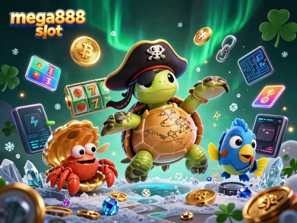 Engage with mega888 slot through colorful characters and dynamic casino elements in a vibrant underwater scene.