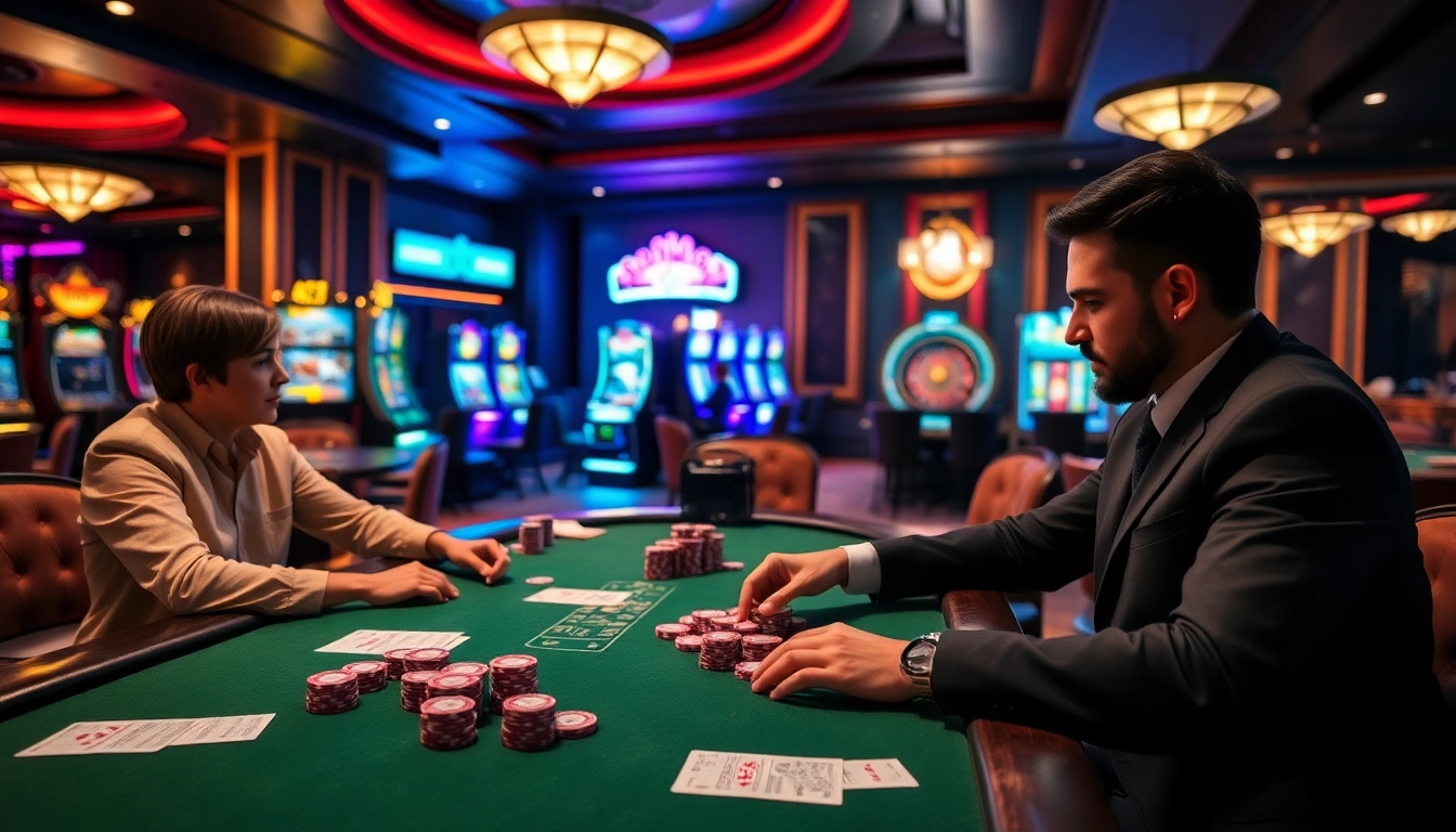 Exciting poker game with j88 betting slips and vibrant casino atmosphere.