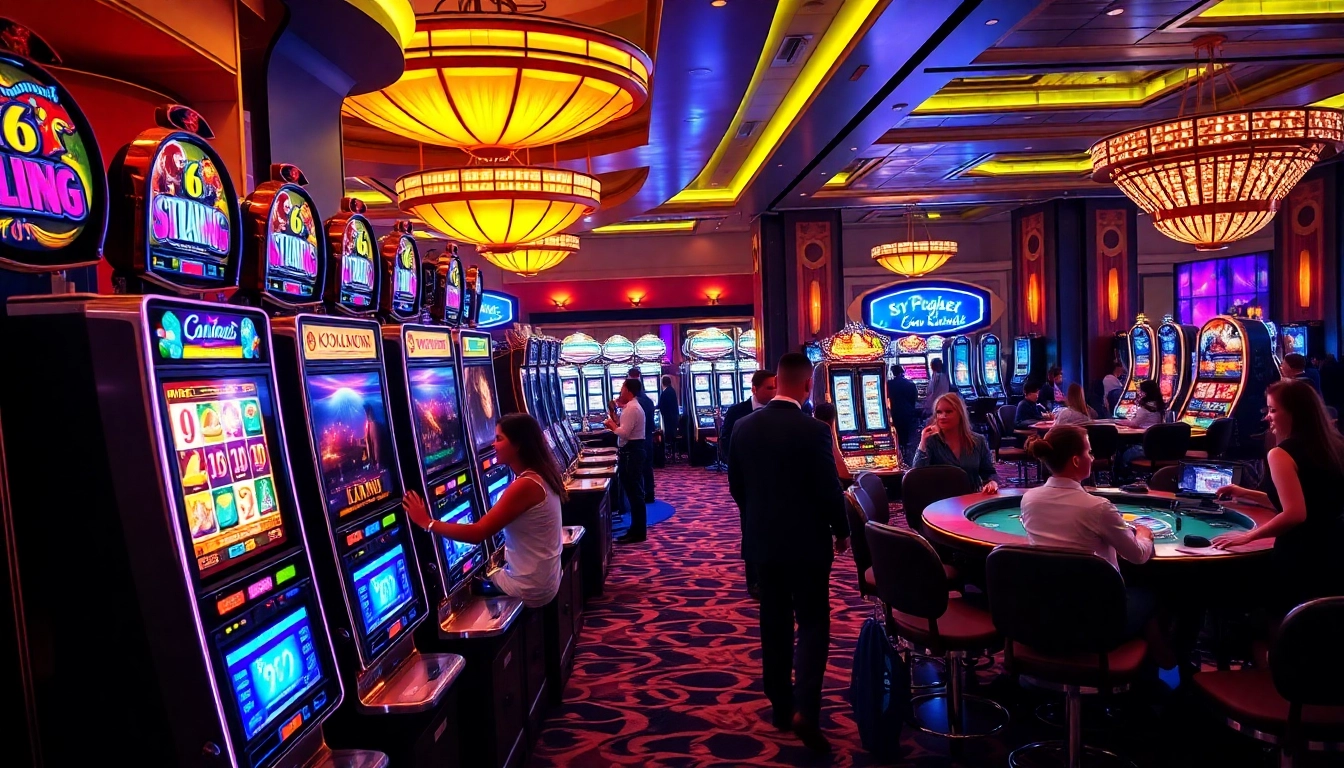 Experience dynamic slot action with vibrant machines and excited players celebrating wins.