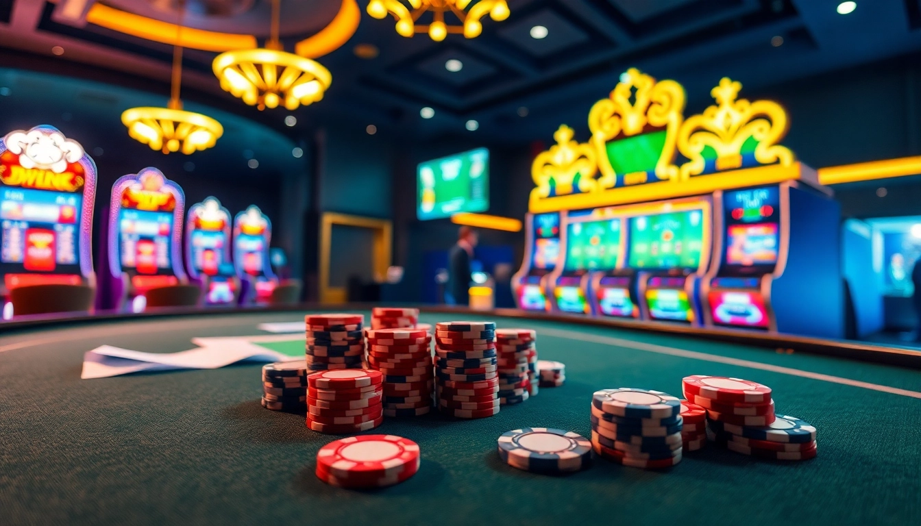 Agen Judi Bola featuring an exciting sports betting atmosphere with vibrant casino elements