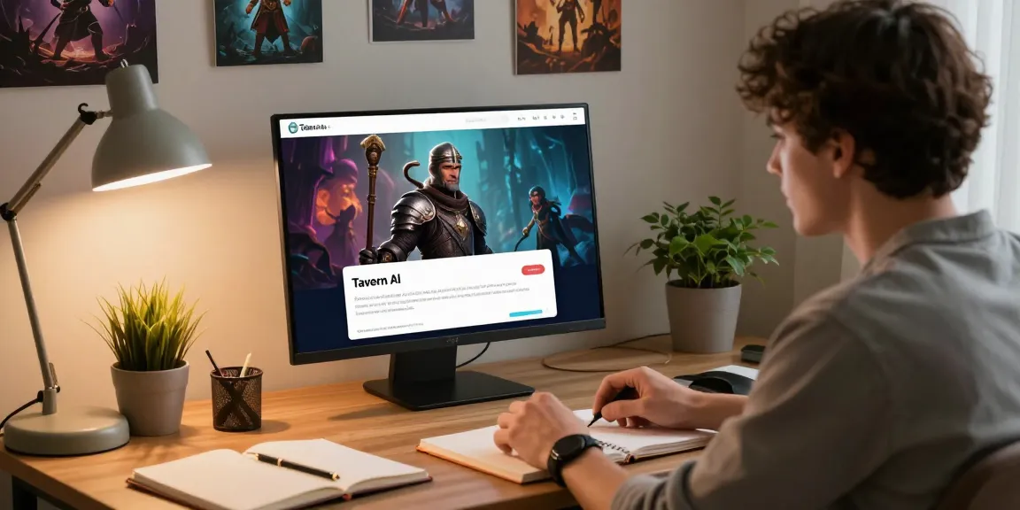 Engaged user interacting with Tavern AI, customizing character narratives in an inviting digital workspace.