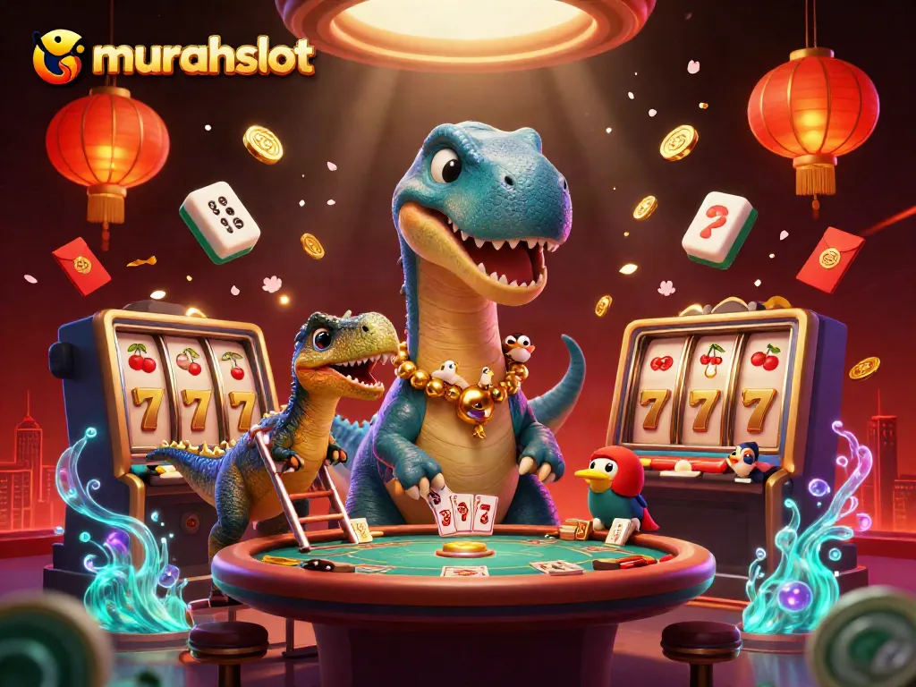 Permainan slot menarik di murahslot dengan dinosaurus 3D dan elemen keberuntungan yang memukau.