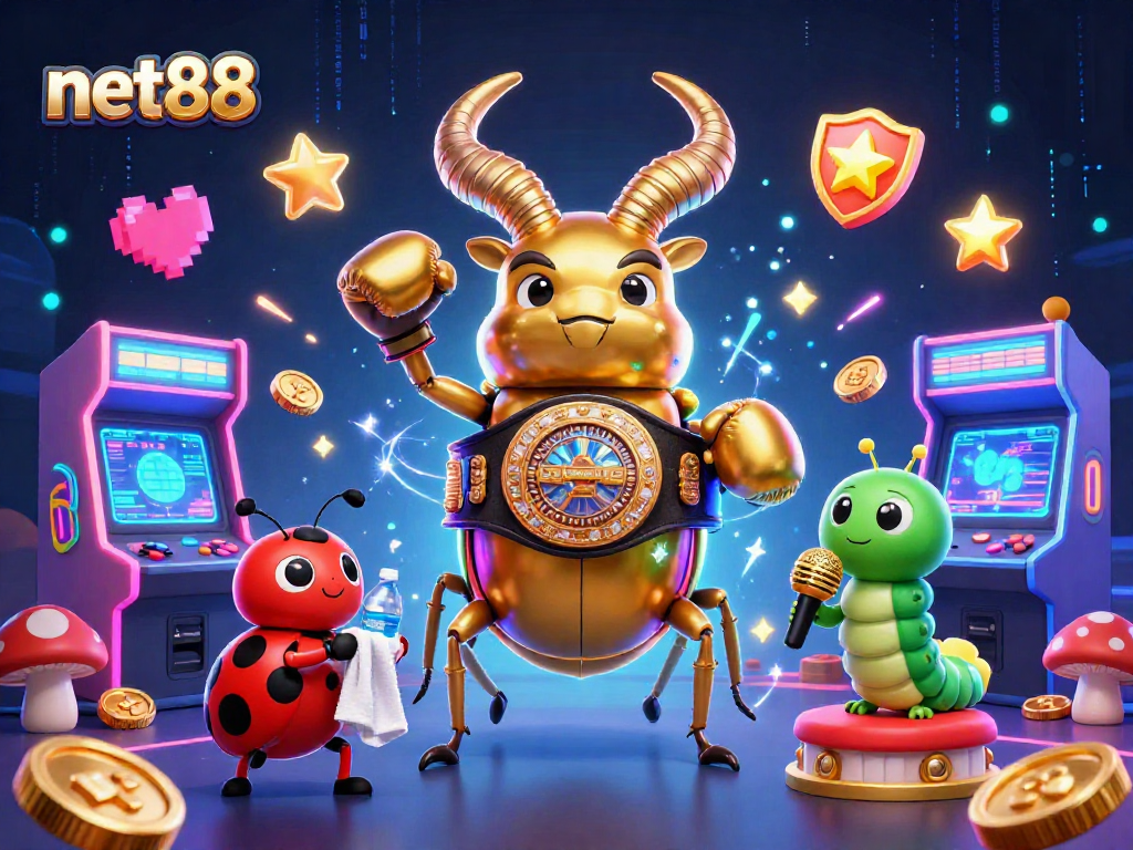 Experience net88 jackpot fun with a vibrant 3D illustration of colorful casino elements.