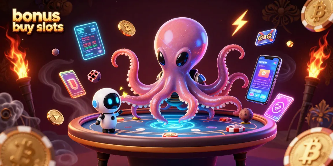 Engage with exciting bonus buy slots featuring a vibrant alien octopus at a holographic poker table.