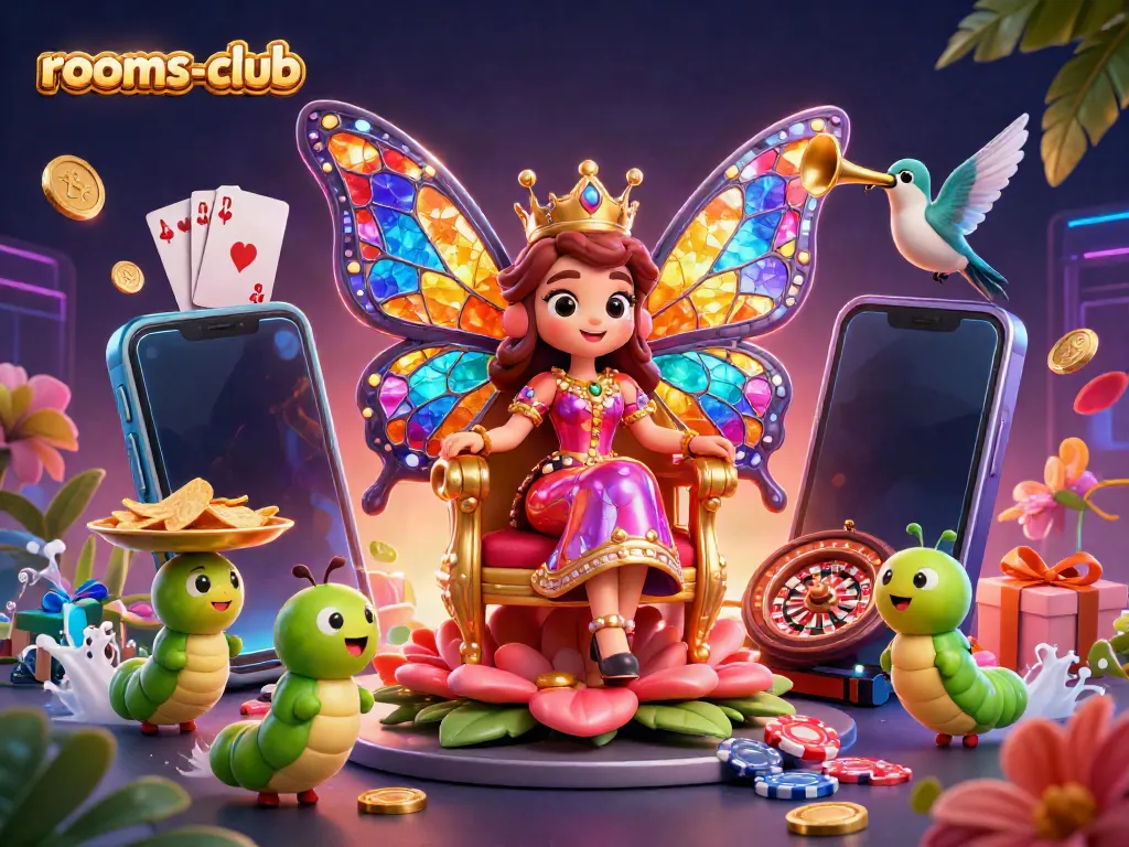 Bermain slot di rooms-club dengan ratu kupu-kupu dan chip emas yang mengalir.