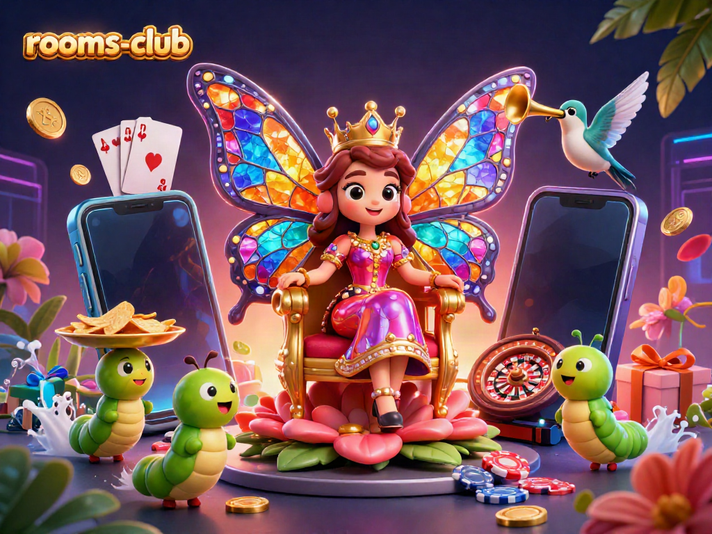 Bermain slot di rooms-club dengan ratu kupu-kupu dan chip emas yang mengalir.
