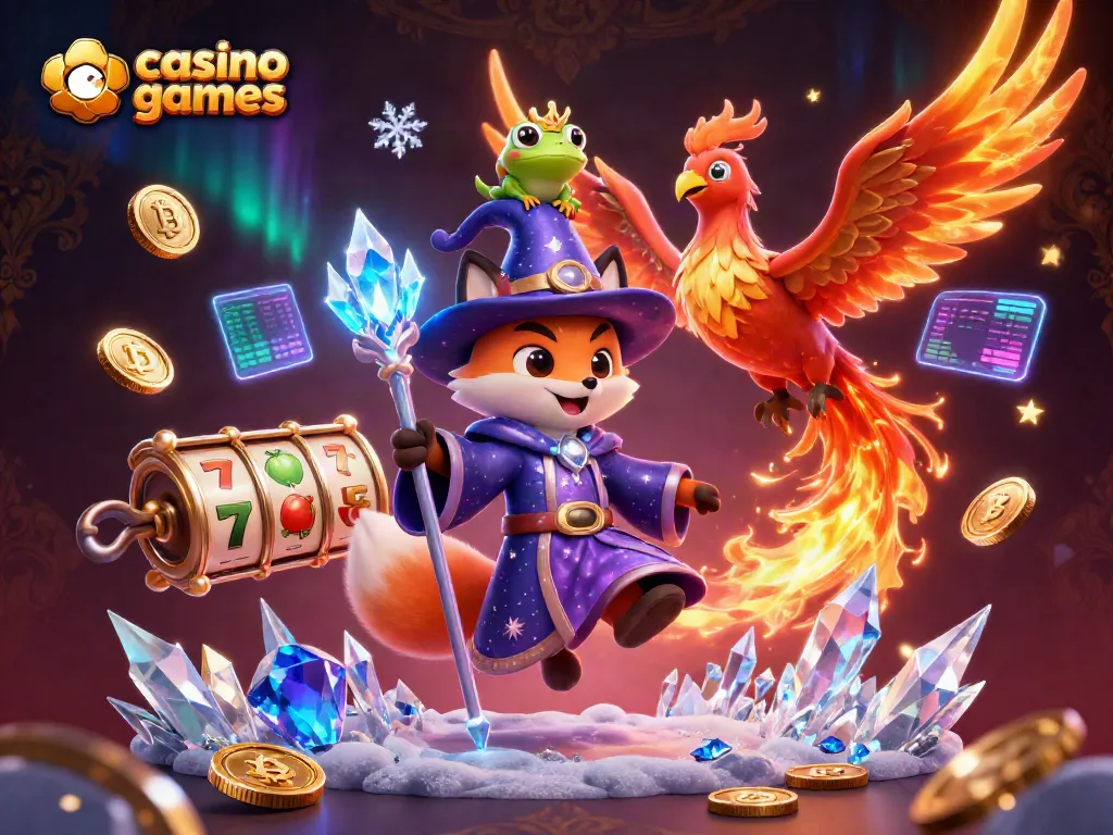 Engage with casino games featuring a whimsical wizard fox, phoenix, and enchanting elements.