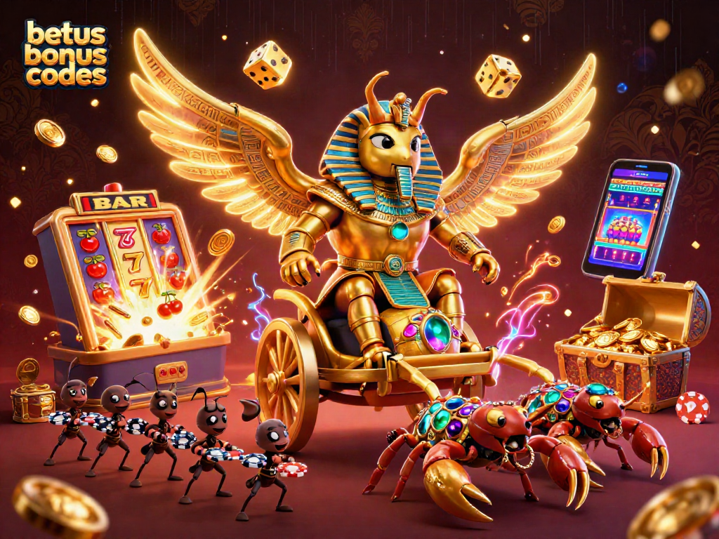 Engage with betus bonus codes through an eye-catching illustration of casino characters and elements.