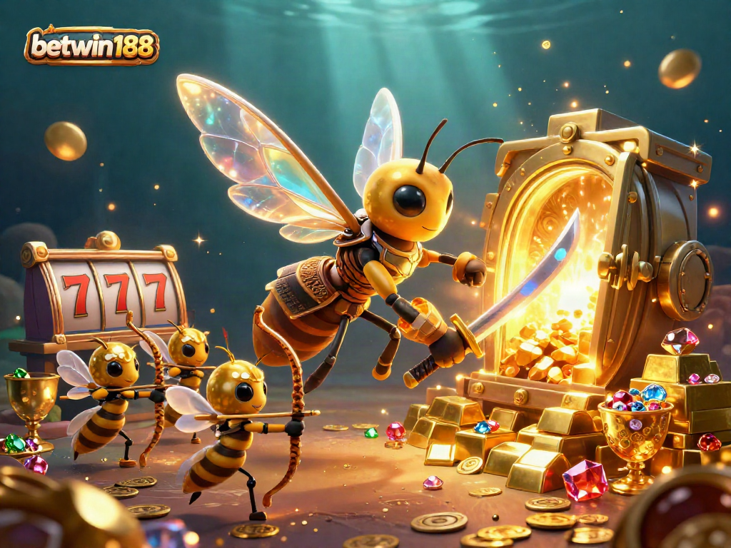 Experience thrilling wins with betwin188 in this vibrant 3D casino scene featuring lucky slot elements.