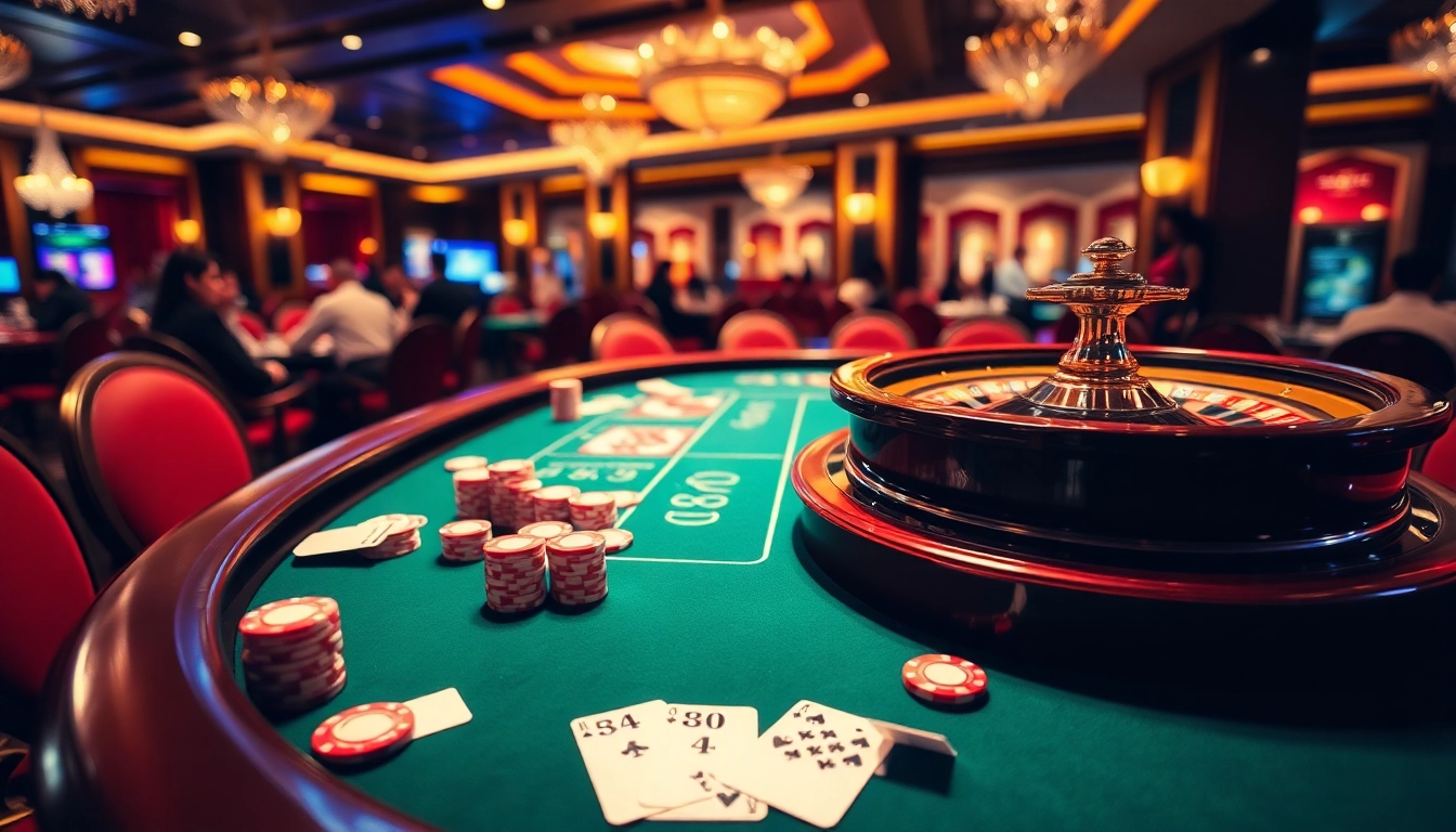 A dynamic poker scene at 68VIP casino featuring vibrant chips and Karten, conveying excitement.