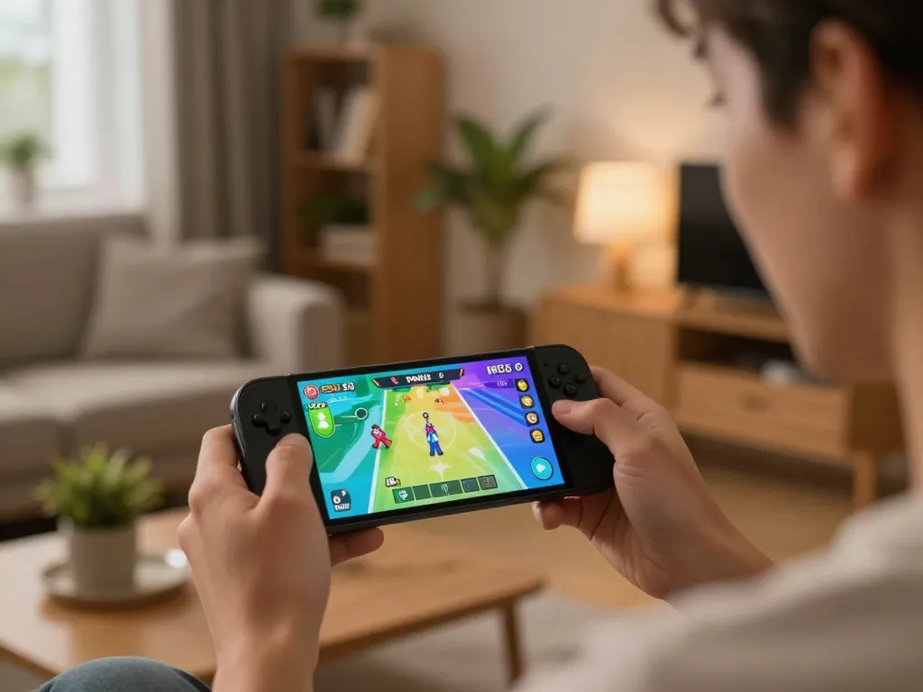 Playing Done55 app on smartphone in a cozy living room, emphasizing modern online gaming