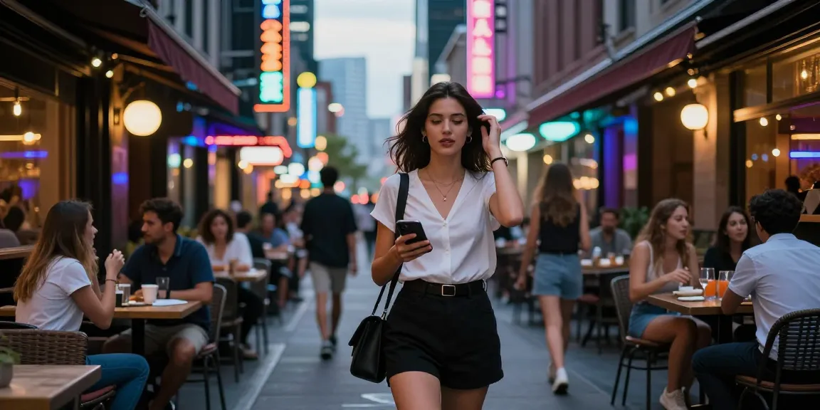 Gái gọi trong không gian phố phường nhộn nhịp, đầy ánh đèn neon.