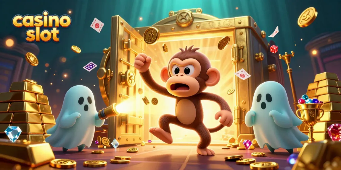 Catch exciting casino slot action with golden treasures and playful characters in a vibrant casino scene.