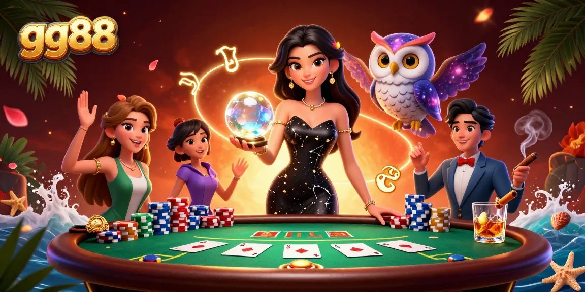 Experience thrilling poker action with gg88 in an ultra-detailed casino illustration featuring vibrant game elements.