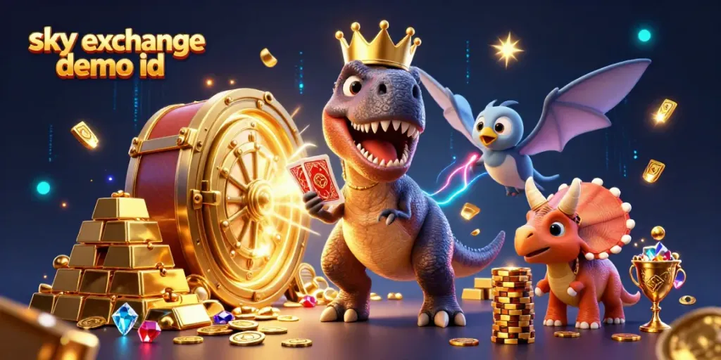 Experience the thrill with Sky Exchange Demo ID, featuring fun characters in rich casino elements.