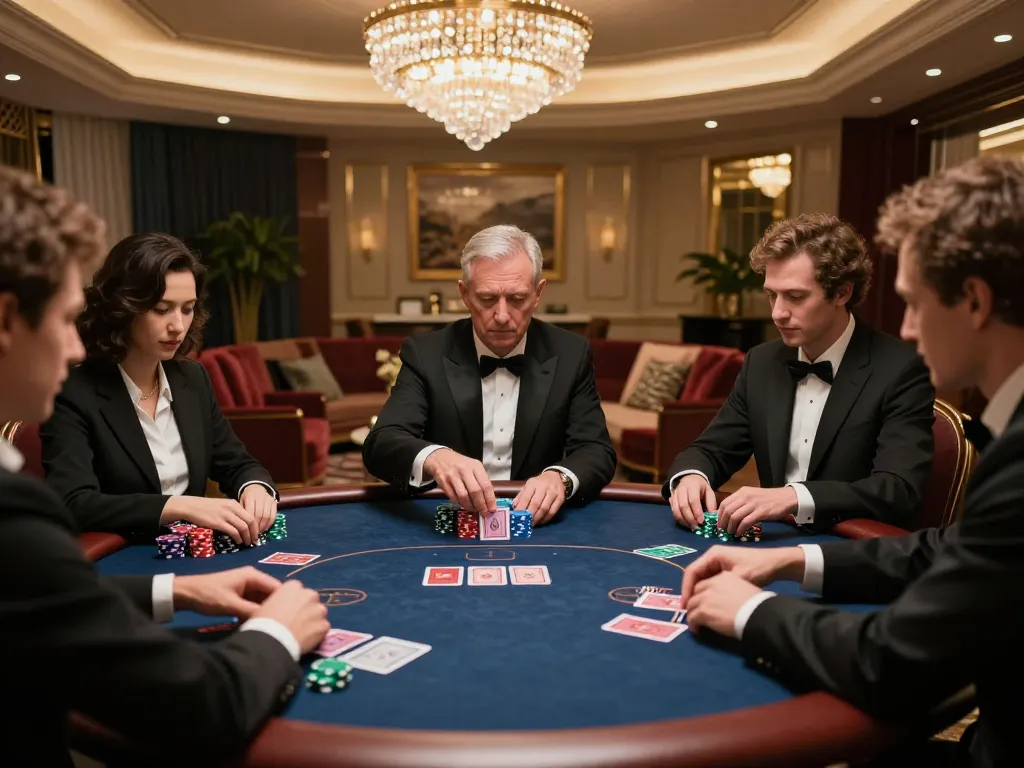 Experience mega888 in an upscale poker game setting with engaged players and strategic betting.