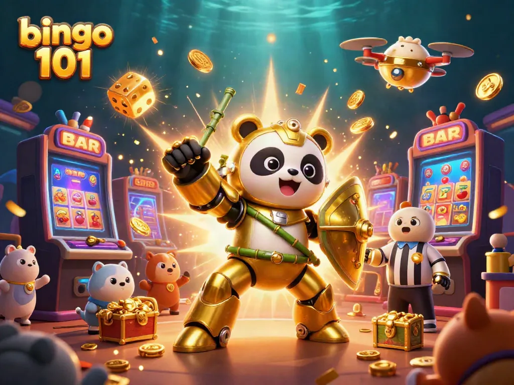 Engage in thrilling gameplay with Bingo 101 as vibrant symbols and golden characters light up an exciting gaming scene.