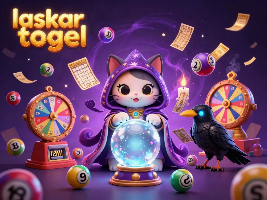 Engage with laskar togel through a mystical 3D illustration of a fortune teller cat and glowing raven.