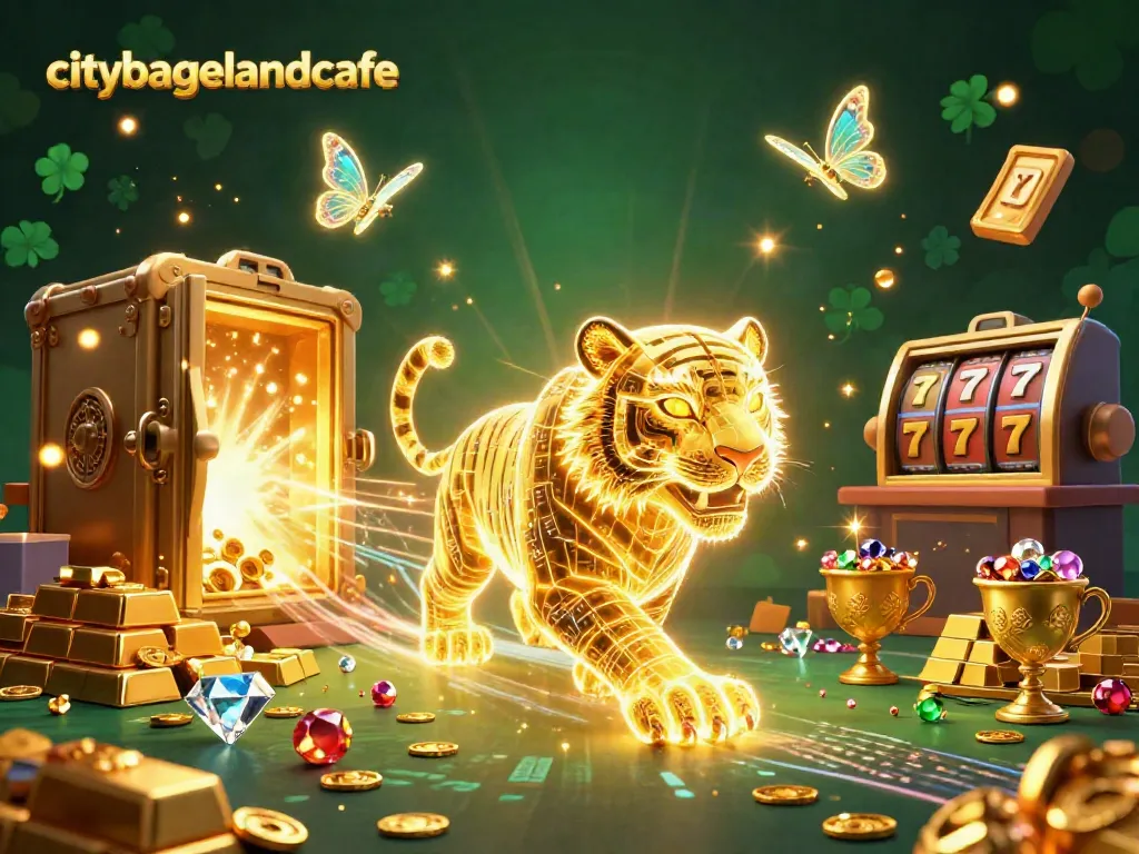 Citybagelandcafe mengamati kemenangan di kasino virtual dengan simbol Scatter Emas yang bersinar.